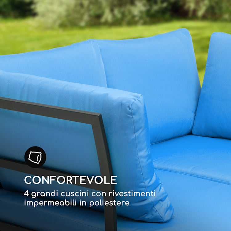 Cartagena, Lounger, 2 Posti con Tavolo, Acciaio, Poliestere Blu