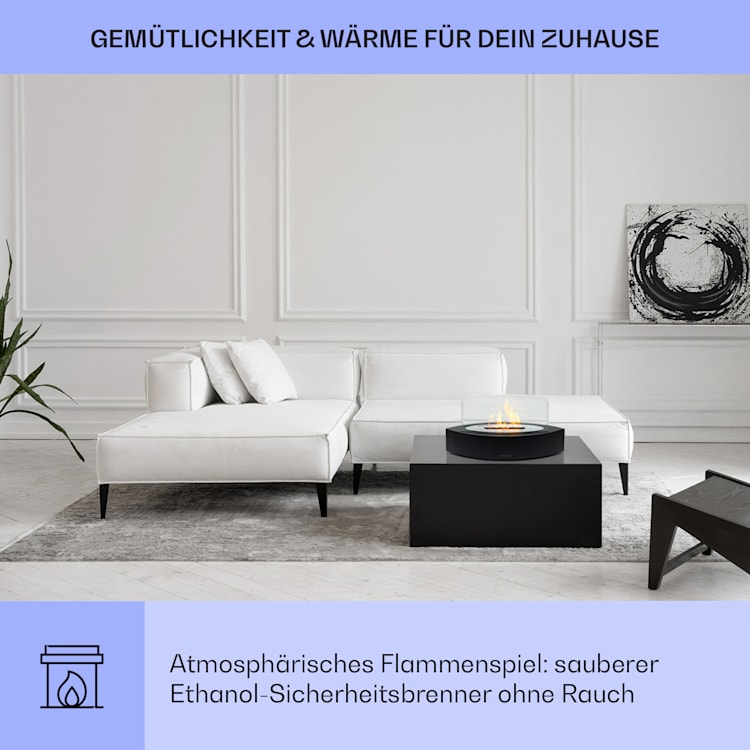 Phantasma Curve Ethanol-Kamin rauch- & geruchlos Edelstahl-Brenner Sicherheitsglas