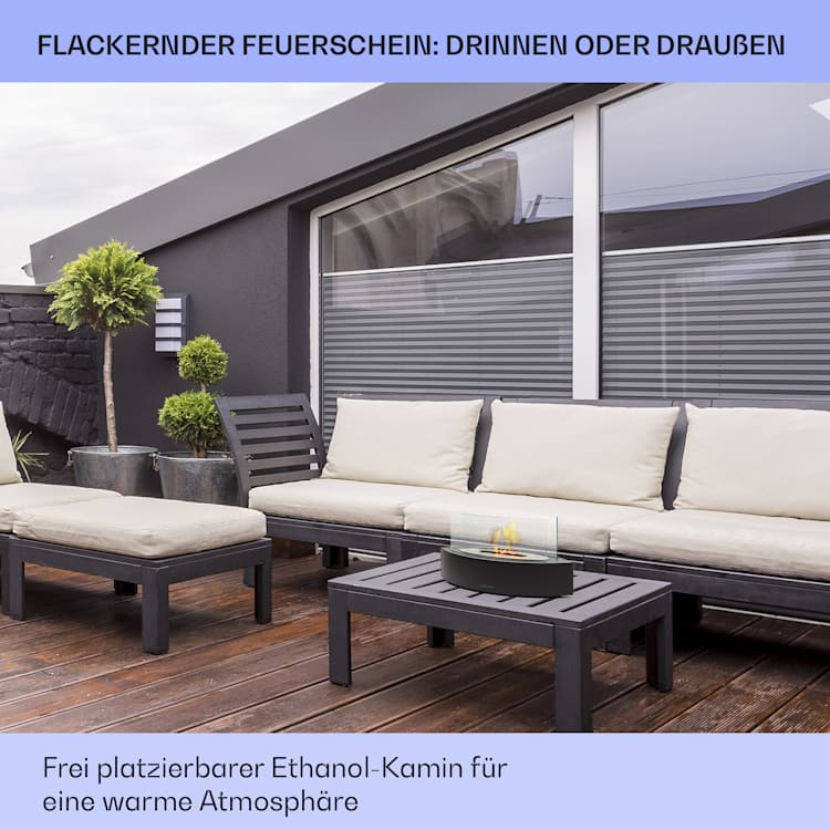 Phantasma Curve Ethanol-Kamin rauch- & geruchlos Edelstahl-Brenner Sicherheitsglas