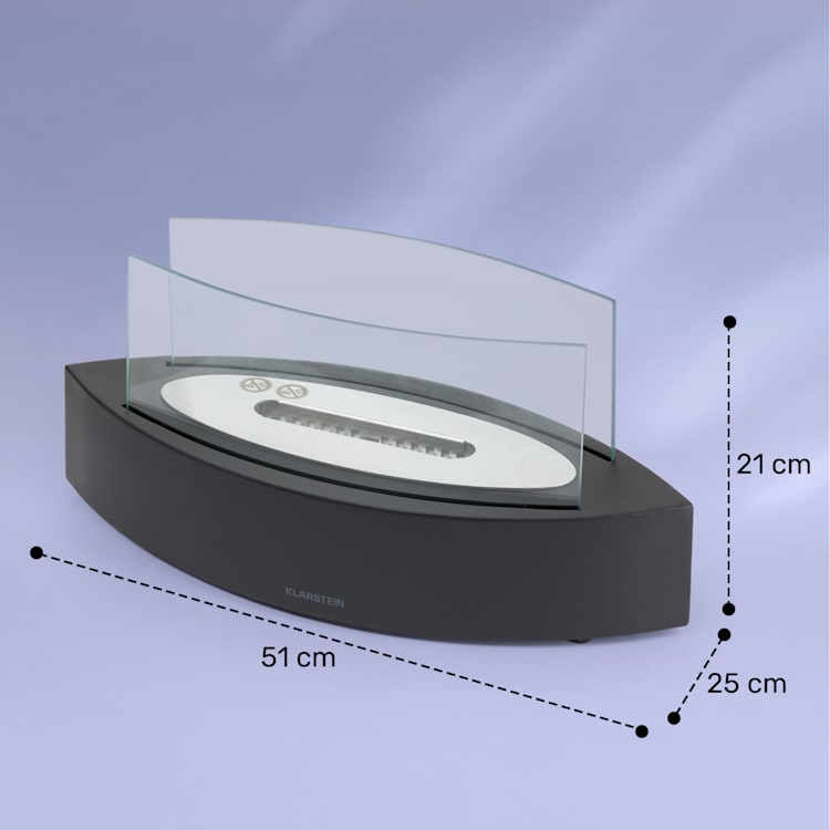 Phantasma Curve Ethanol-Kamin rauch- & geruchlos Edelstahl-Brenner Sicherheitsglas