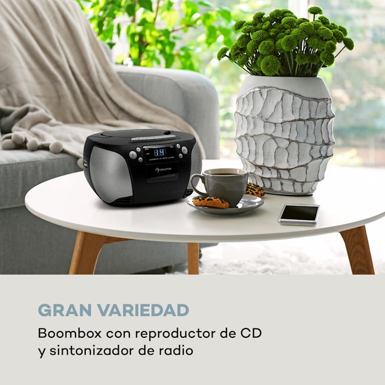 Harper CD Boombox Reproductor de CD Bluetooth Kassette UKW AUX USB Negro
