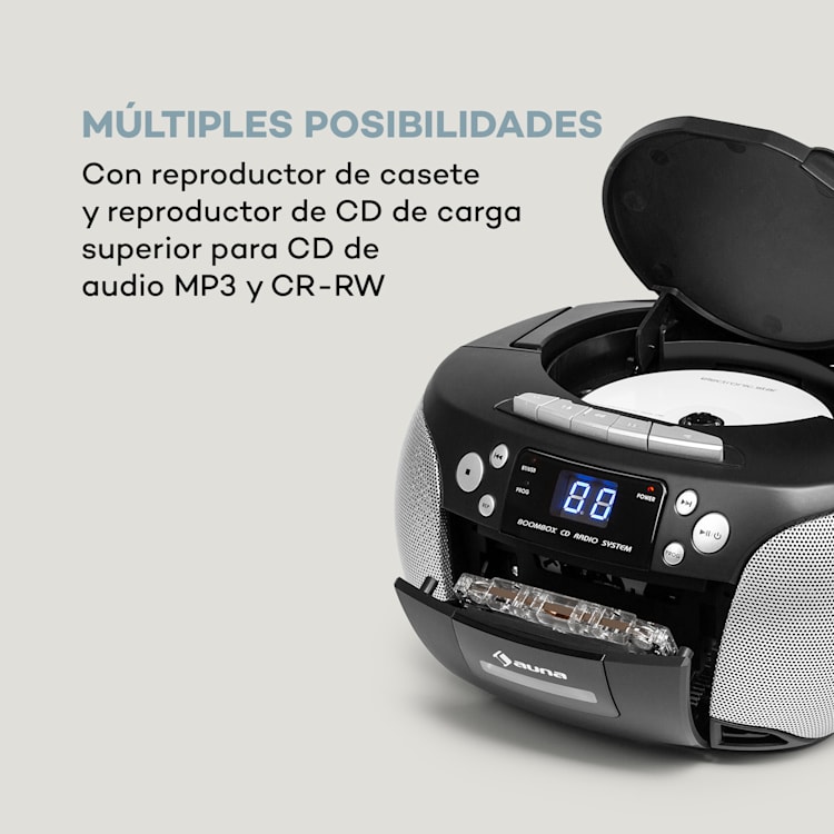 Harper CD Boombox Reproductor de CD Bluetooth Kassette UKW AUX USB Negro