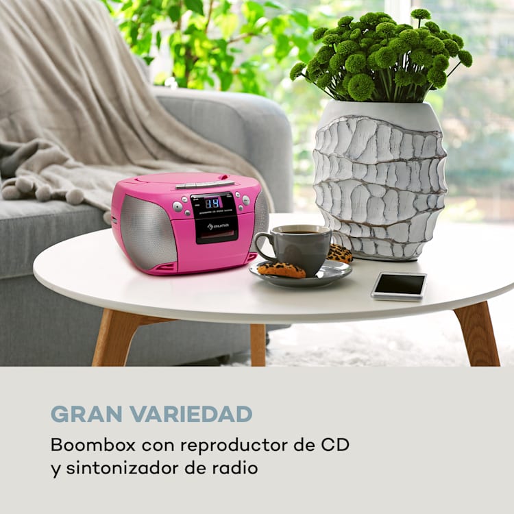 Harper CD Boombox Reproductor de CD Bluetooth Kassette UKW AUX USB Rosa