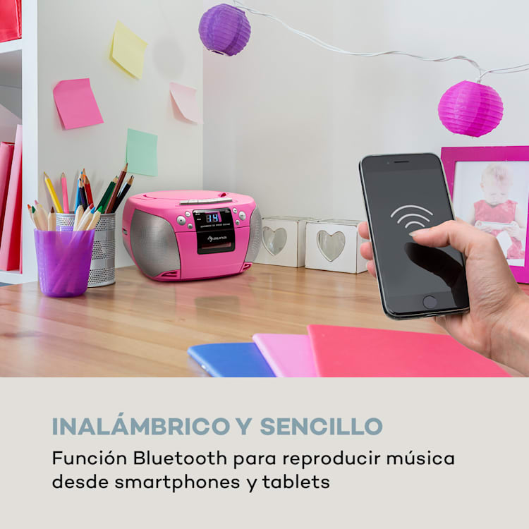 Harper CD Boombox Reproductor de CD Bluetooth Kassette UKW AUX USB Rosa