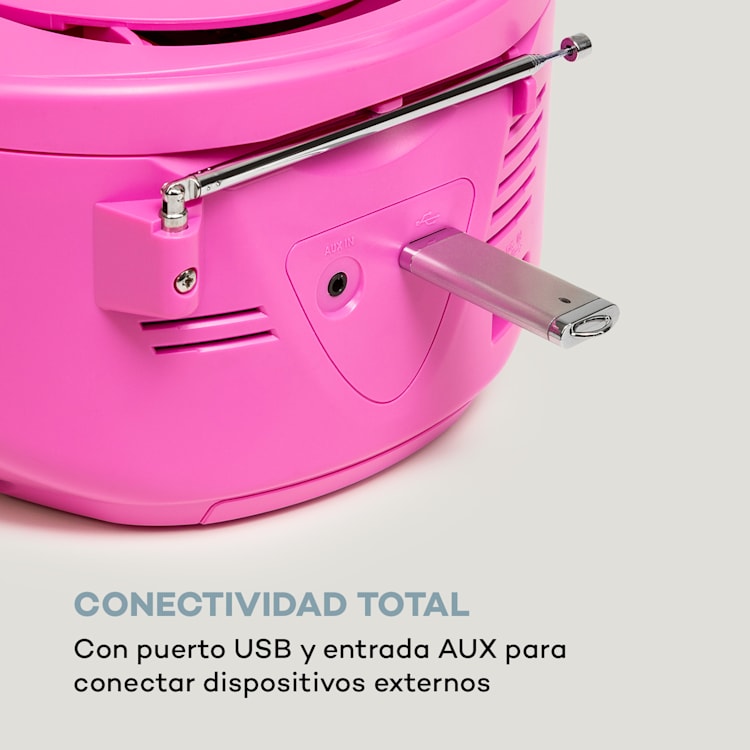 Harper CD Boombox Reproductor de CD Bluetooth Kassette UKW AUX USB Rosa