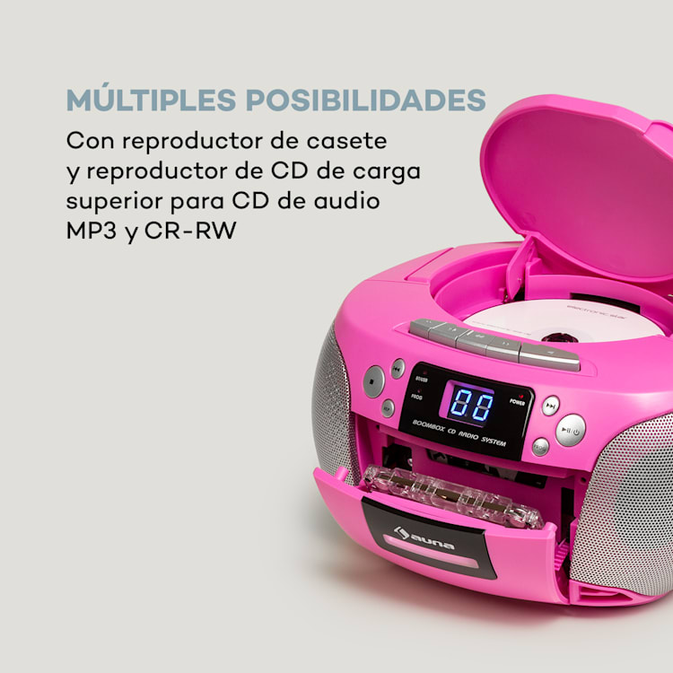 Harper CD Boombox Reproductor de CD Bluetooth Kassette UKW AUX USB Rosa