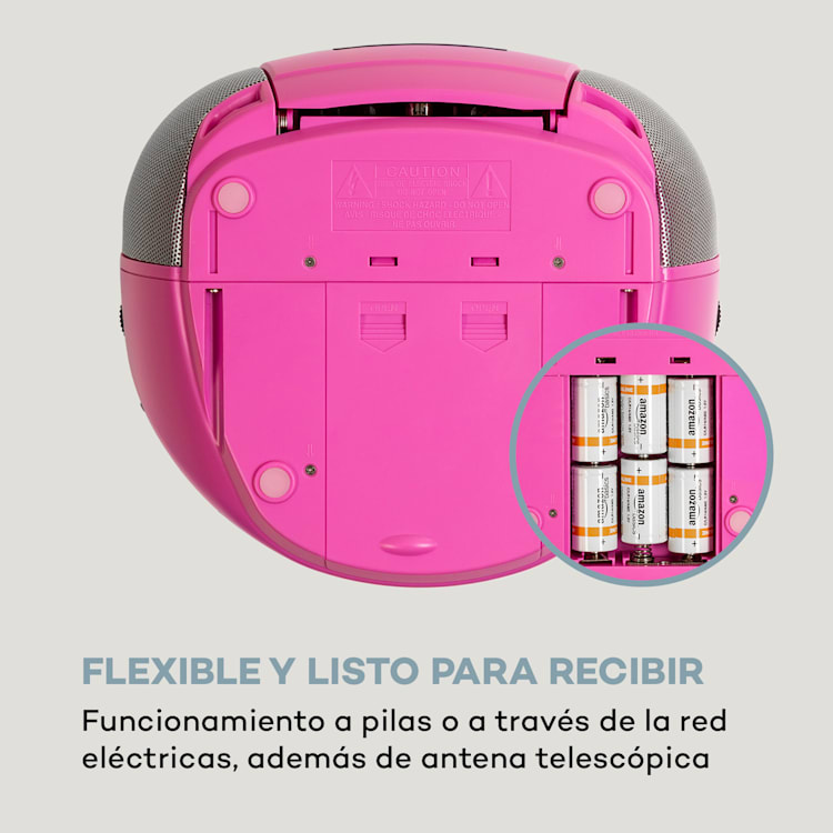 Harper CD Boombox Reproductor de CD Bluetooth Kassette UKW AUX USB Rosa