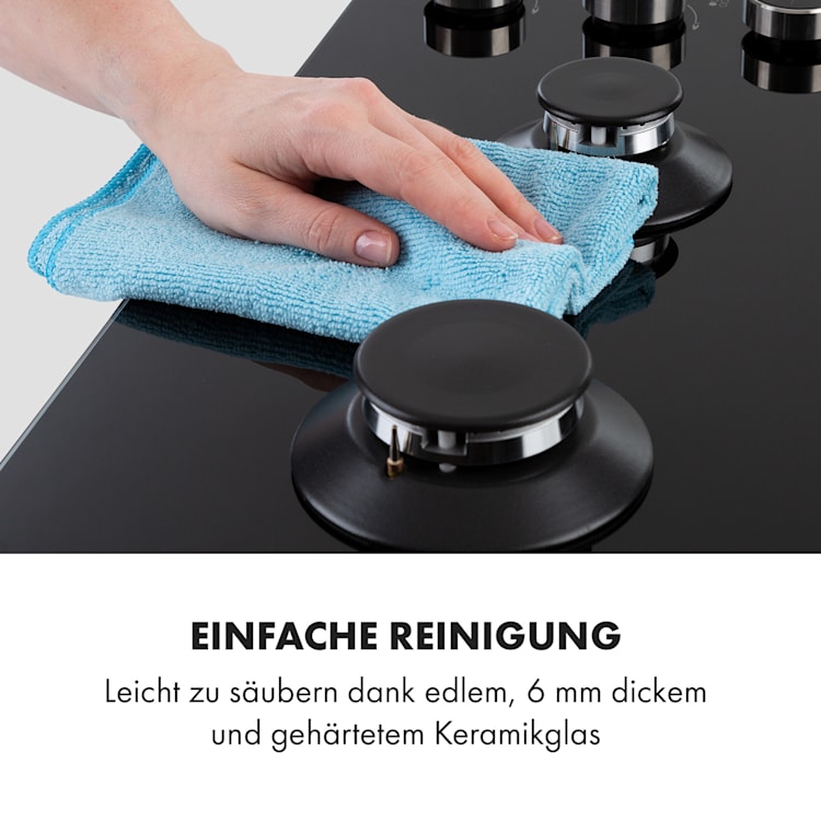 Illuminosa 4 Gaskochfeld 4-flammig Sabaf-Brenner Glaskeramik 4 | Schwarz