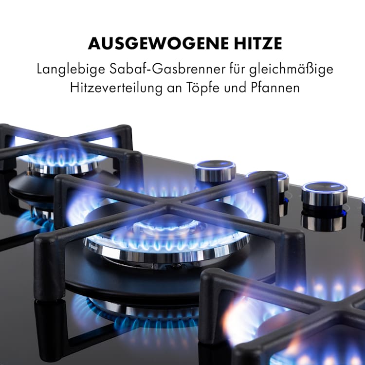Illuminosa 5 Gaskochfeld 5-flammig Sabaf-Brenner Glaskeramik 5 | Schwarz