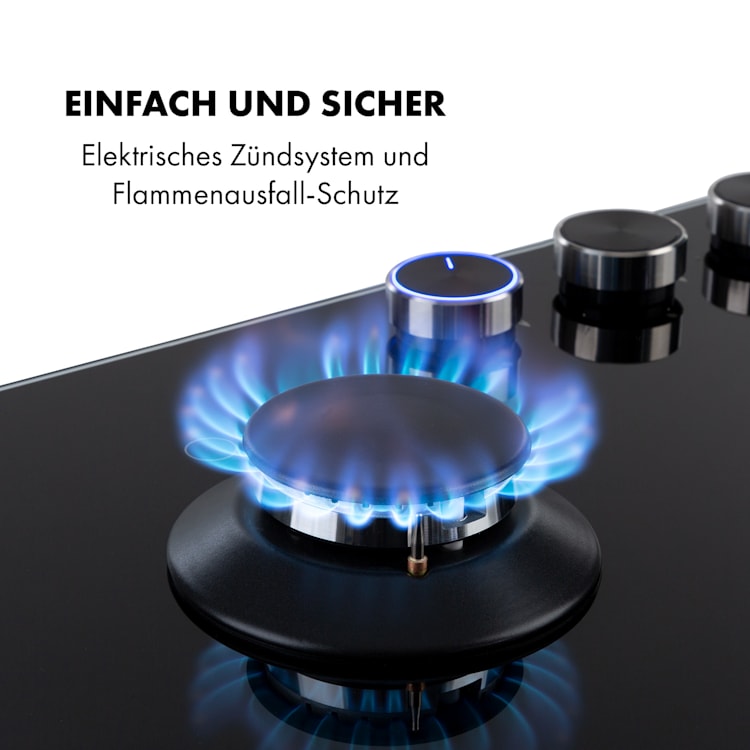 Illuminosa 5 Gaskochfeld 5-flammig Sabaf-Brenner Glaskeramik 5 | Schwarz
