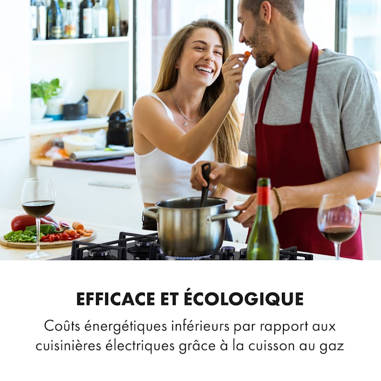 Illuminosa 5 table de cuisson à gaz 5 brûleurs Sabaf vitrocéramique noire 5 | Noir