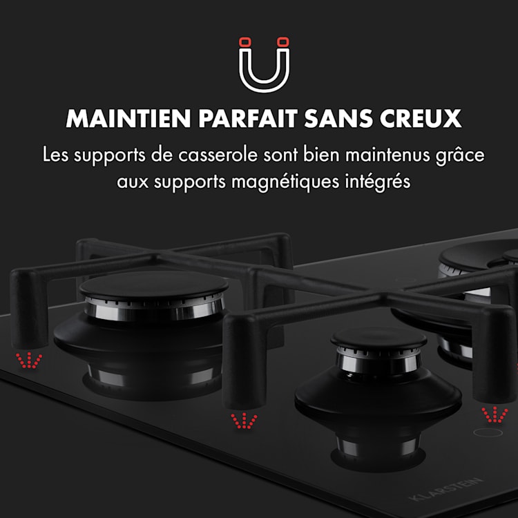 Illuminosa 5 table de cuisson à gaz 5 brûleurs Sabaf vitrocéramique noire 5 | Noir