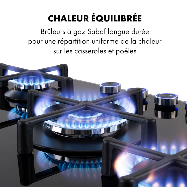 Illuminosa 5 table de cuisson à gaz 5 brûleurs Sabaf vitrocéramique noire 5 | Noir