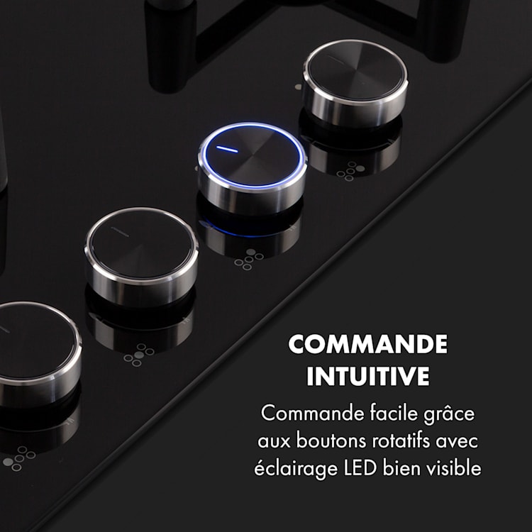 Illuminosa 5 table de cuisson à gaz 5 brûleurs Sabaf vitrocéramique noire 5 | Noir