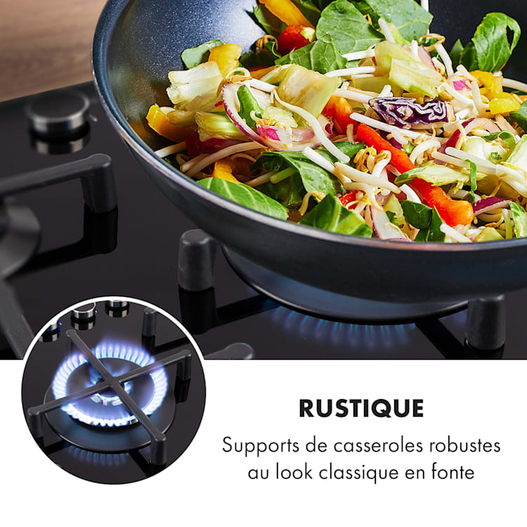 Illuminosa 5 table de cuisson à gaz 5 brûleurs Sabaf vitrocéramique noire 5 | Noir