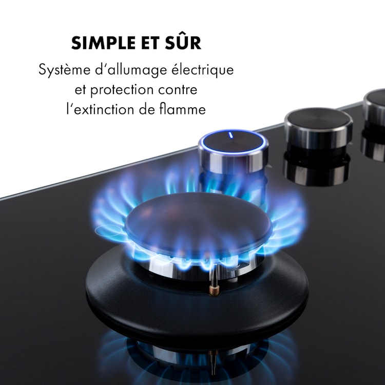 Illuminosa 5 table de cuisson à gaz 5 brûleurs Sabaf vitrocéramique noire 5 | Noir