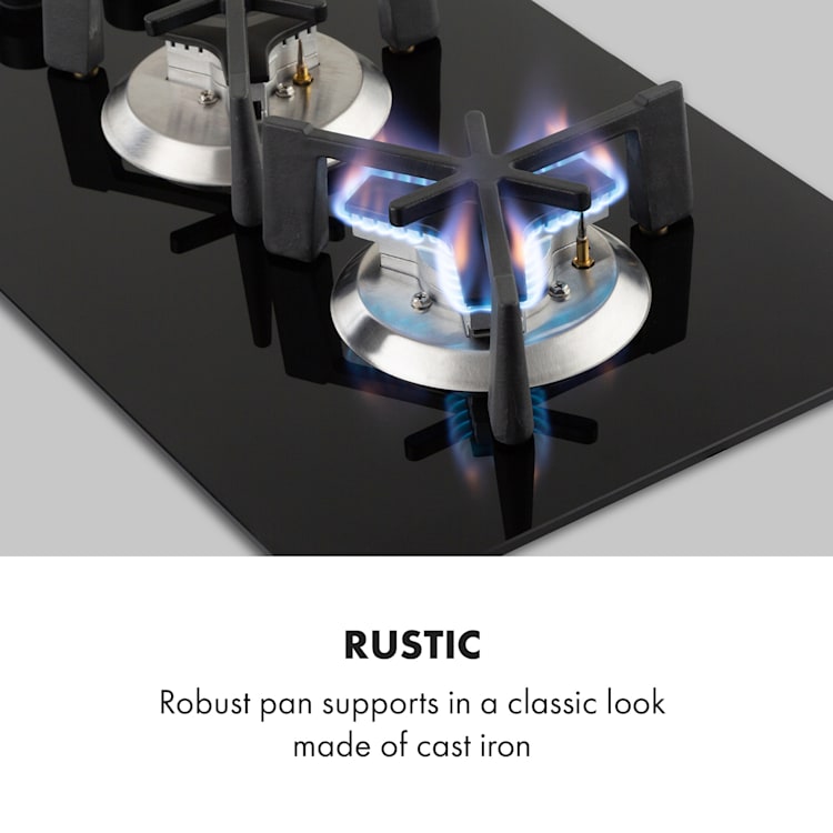 Trifecta Domino, piano cottura a gas a 2 fuochi, bruciatore Triangle, vetroceramica 2 bruciatori | Nero