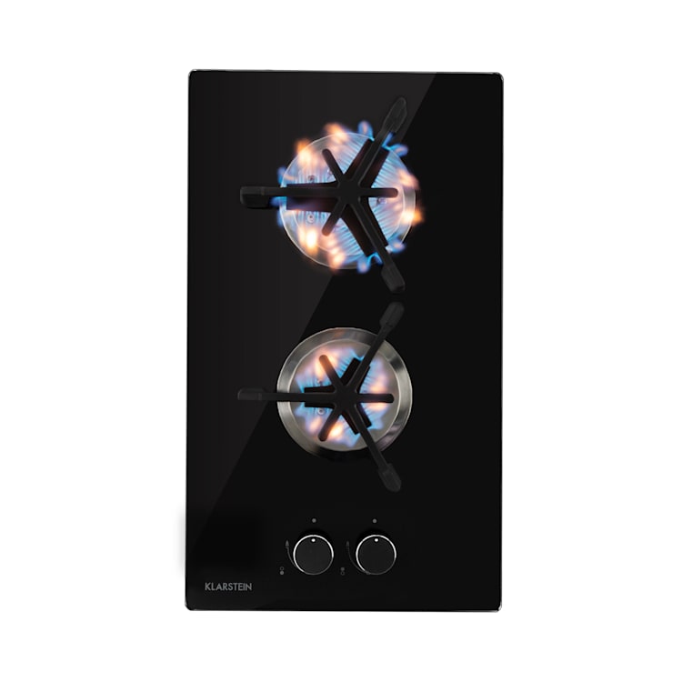 Trifecta Domino, piano cottura a gas a 2 fuochi, bruciatore Triangle, vetroceramica 2 bruciatori | Nero