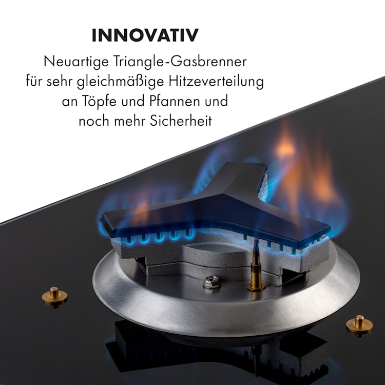 Trifecta 4 Gaskochfeld 4-flammig Triangle-Brenner Glaskeramik 4 Brenner | Schwarz