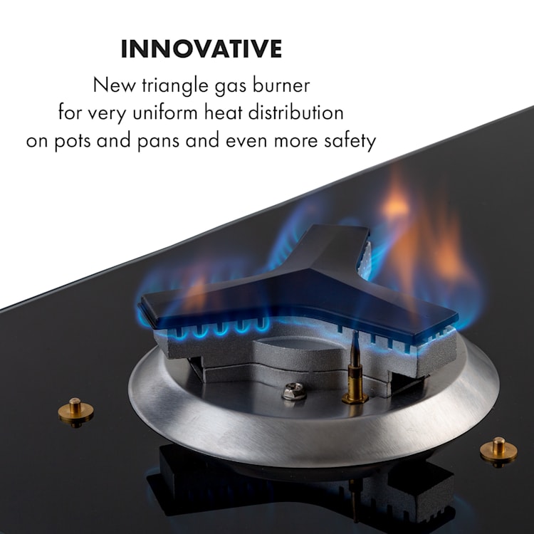 Trifecta Domino table de cuisson gaz 4 feux, brûleur triangle vitrocéramique noire 4 brûleurs | Noir