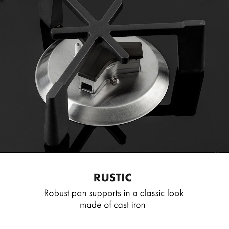 Trifecta Domino table de cuisson gaz 4 feux, brûleur triangle vitrocéramique noire 4 brûleurs | Noir