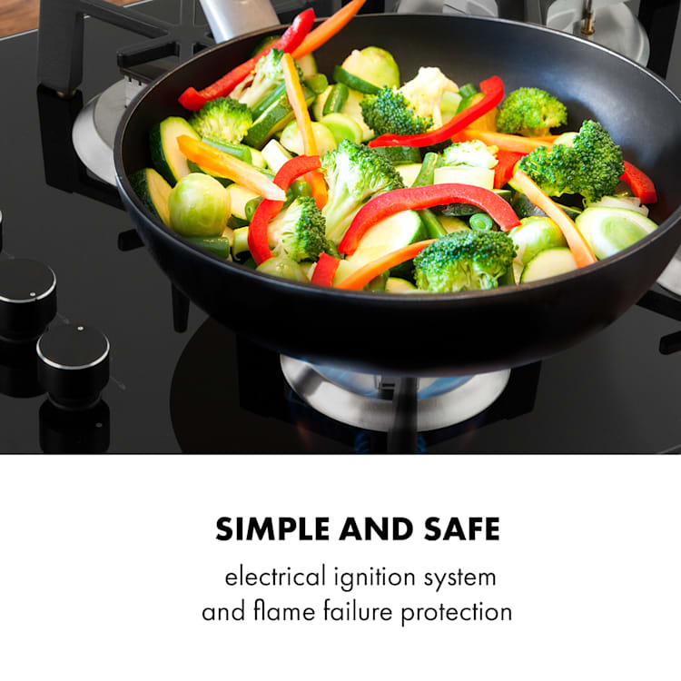 Trifecta Domino table de cuisson gaz 4 feux, brûleur triangle vitrocéramique noire 4 brûleurs | Noir