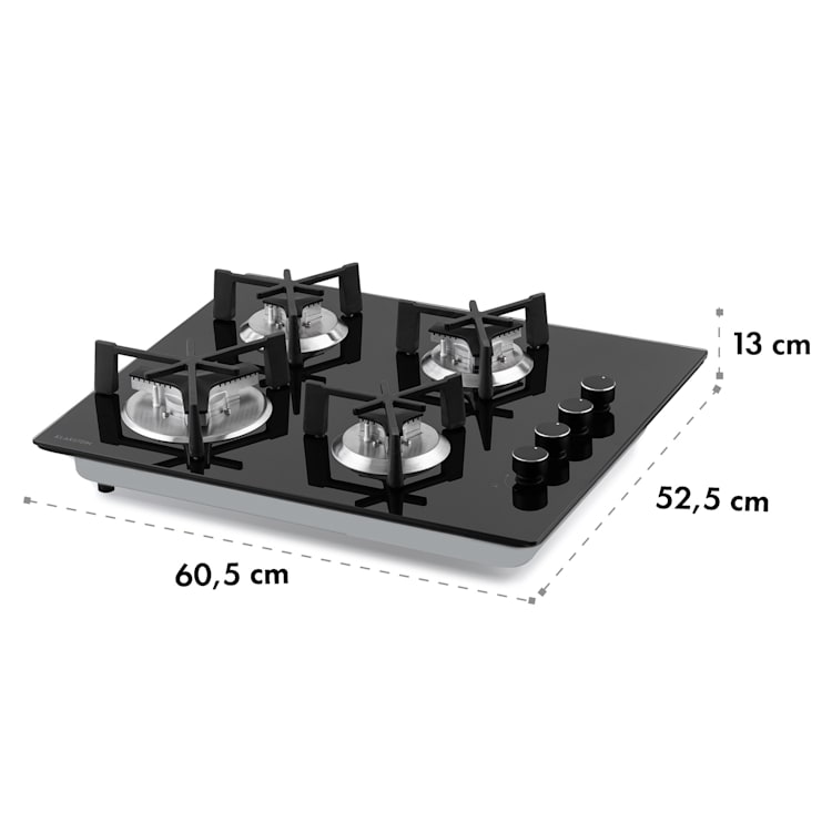 Trifecta 4 Gaskochfeld 4-flammig Triangle-Brenner Glaskeramik 4 Brenner | Schwarz