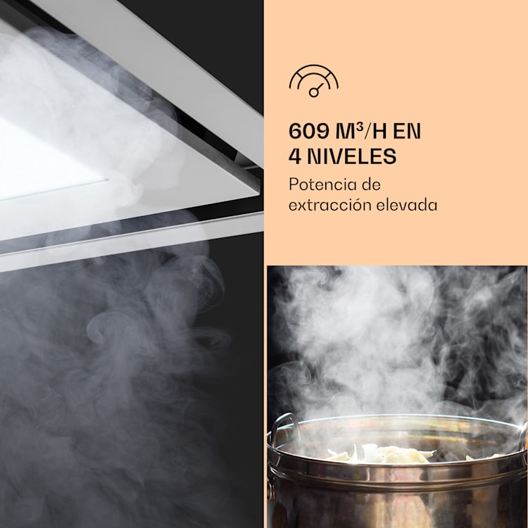 Campana de Isla Remy Brilliant Edition 90 cm, 609 m³/h, EEK A, LED, cristal
