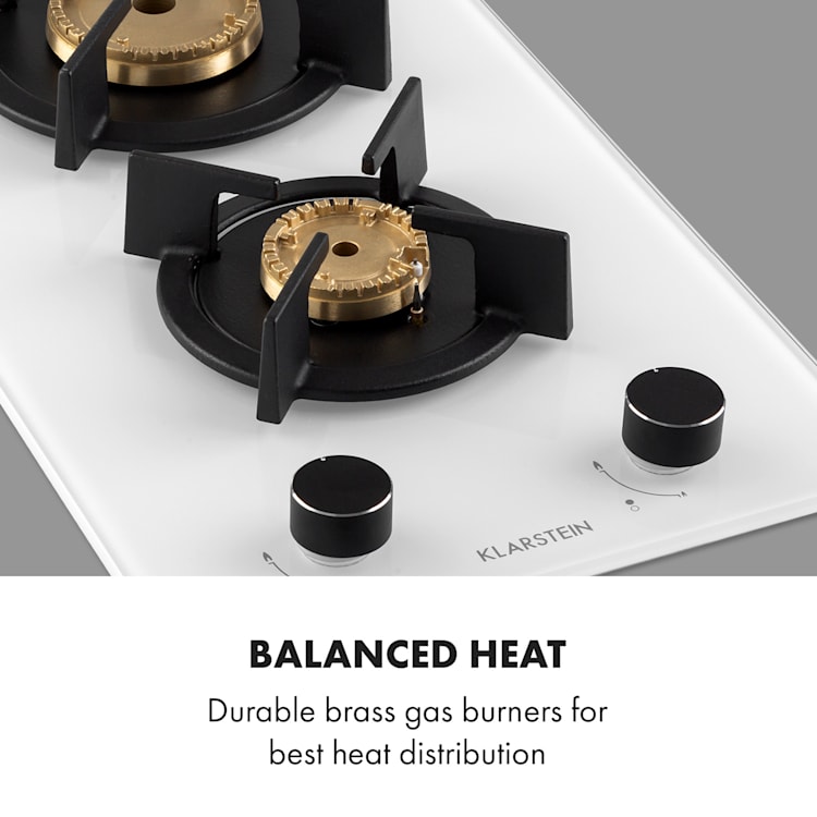 Goldflame Domino, газова печка, с 2 котклона, месингови котлони, стъклокерамика 2_burners | Бял