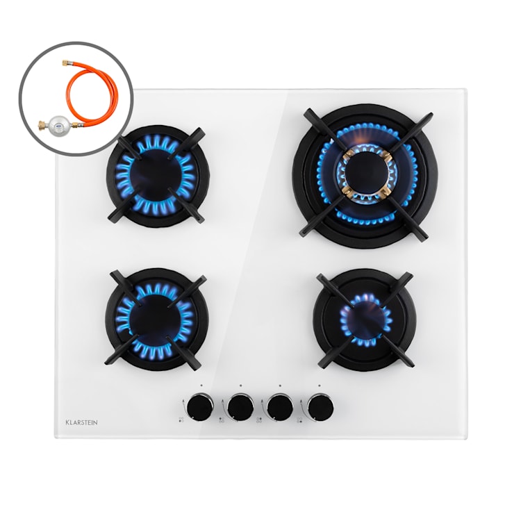 Goldflame 4, газова печка, с 4 котлона, месингови котлони, стъклокерамика 4_burners | Бял