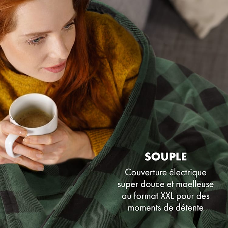 Dr. Watson XXL Couverture électrique 3 niveaux de puissance lavable 200x180cm micro-peluche Vert À Motifs | XXL