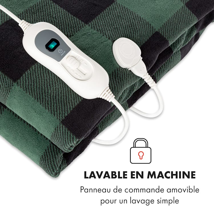 Dr. Watson XXL Couverture électrique 3 niveaux de puissance lavable 200x180cm micro-peluche Vert À Motifs | XXL