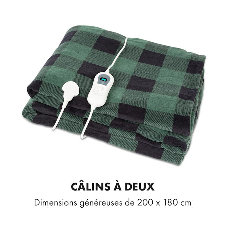 Dr. Watson XXL Couverture électrique 3 niveaux de puissance lavable 200x180cm micro-peluche Vert À Motifs | XXL