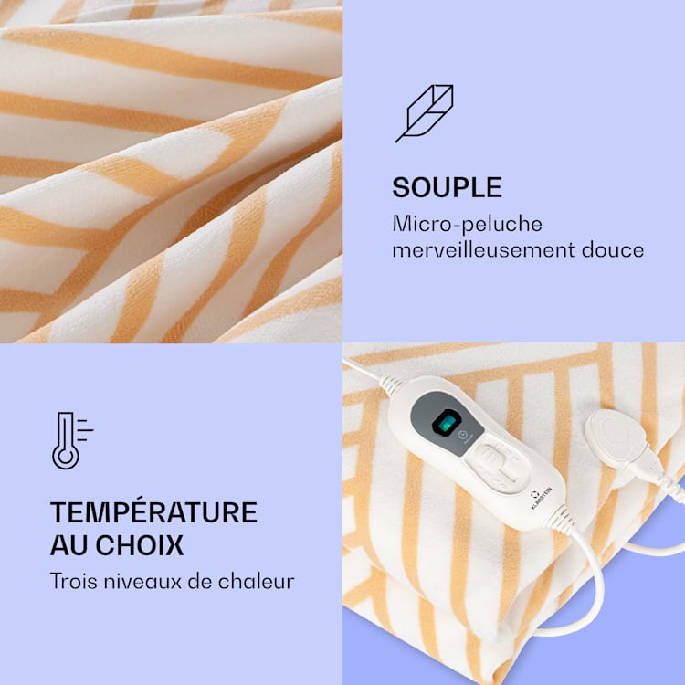 Dr. Watson XXL Couverture électrique 3 niveaux de puissance lavable 200 x 180cm micro-peluche Beige À Motifs | XXL