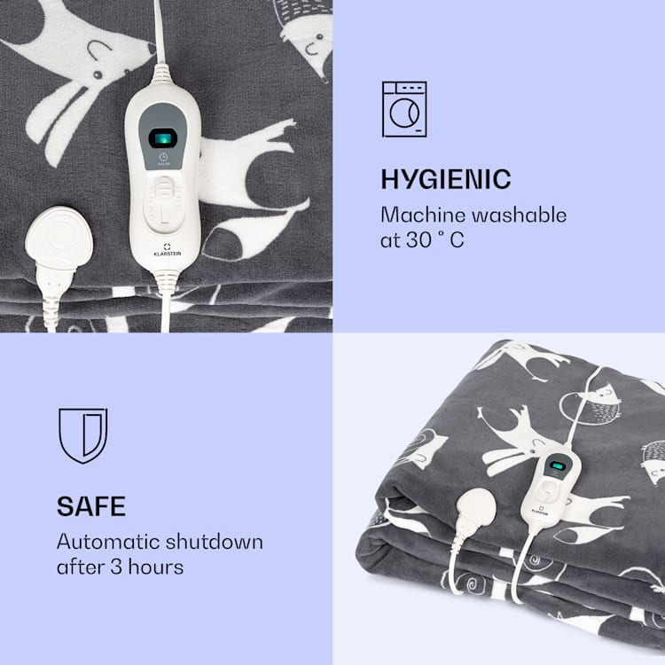 Dr. Watson XXL, koc elektryczny, 120 W, 200 x 180 cm, miękki polar, motyw zwierząt, antracytowy Anthracite Patterned | XXL