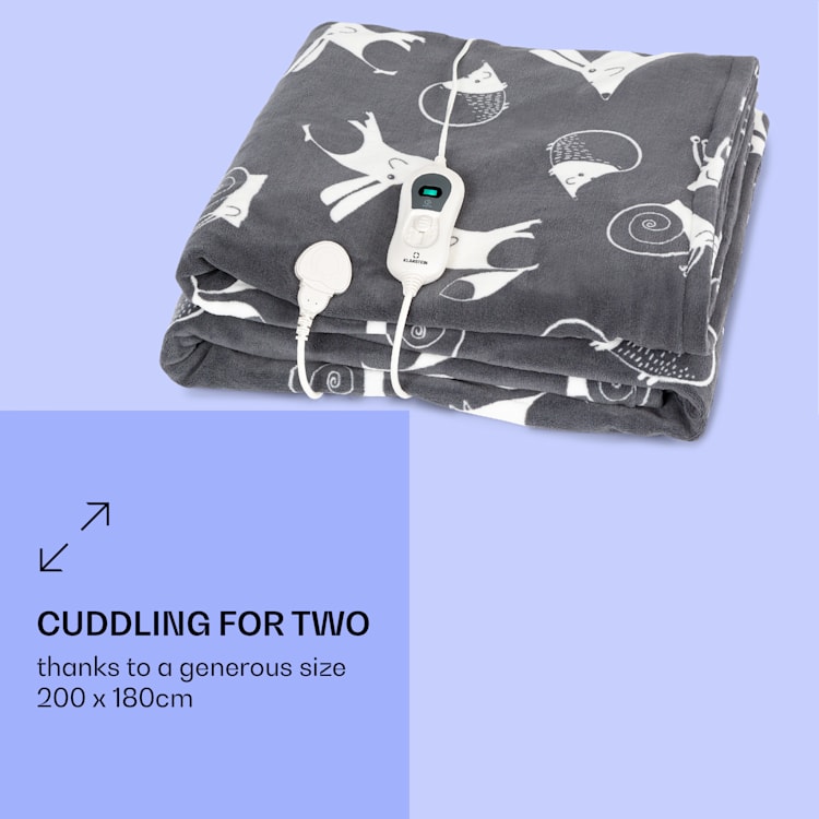 Dr. Watson XXL, koc elektryczny, 120 W, 200 x 180 cm, miękki polar, motyw zwierząt, antracytowy Anthracite Patterned | XXL