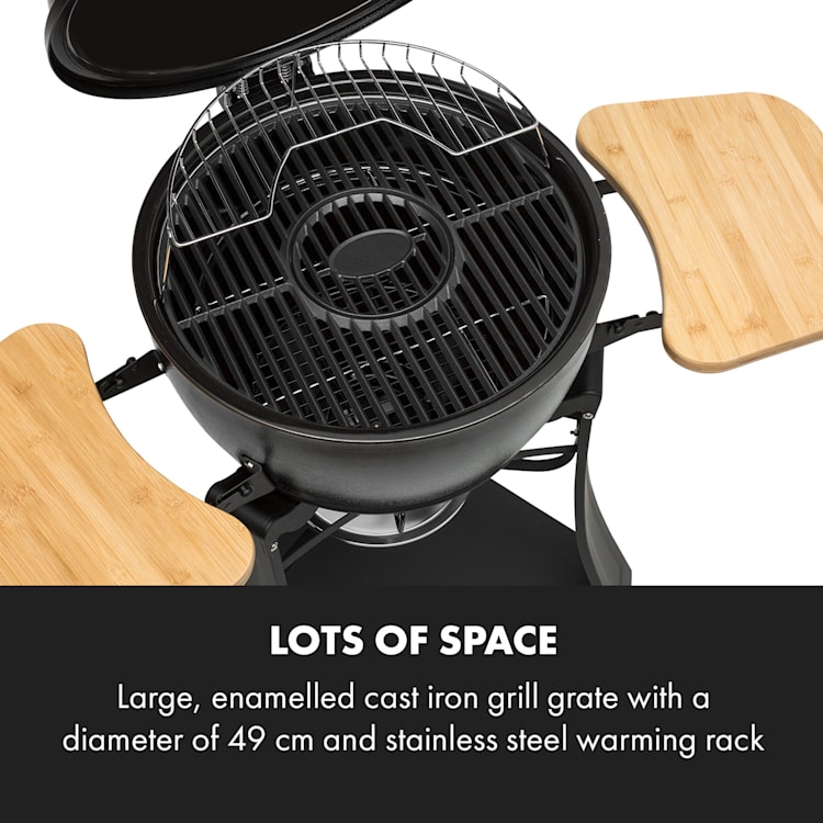 Duomo Barbacoa kamado Termómetro Mesas laterales móviles Acero inoxidable Cerámica Ø49cm Parrilla de hierro fundido