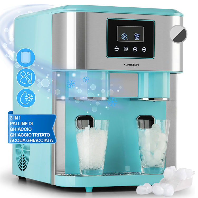 Eiszeit Crush, Macchina del Ghiaccio, Cubetti di 2 Dimensioni, Ghiaccio Tritato Azzurro pastello