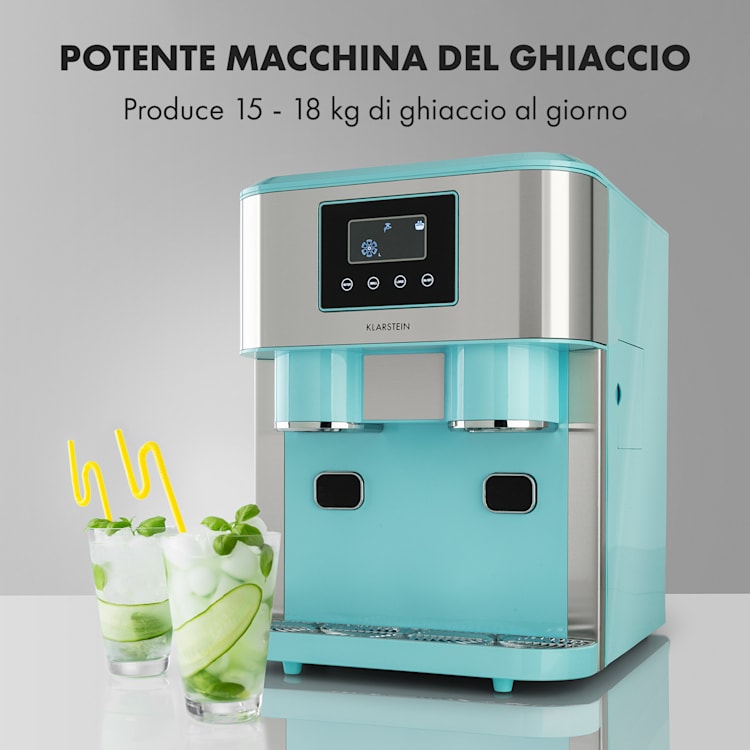 Eiszeit Crush, Macchina del Ghiaccio, Cubetti di 2 Dimensioni, Ghiaccio Tritato Azzurro pastello