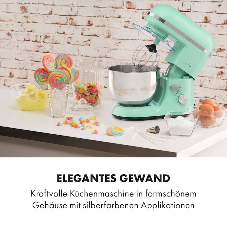 Bella Elegance Küchenmaschine 2000 W / 2,7 PS / 5,2 Liter Edelstahl BPA-frei Pastellgrün