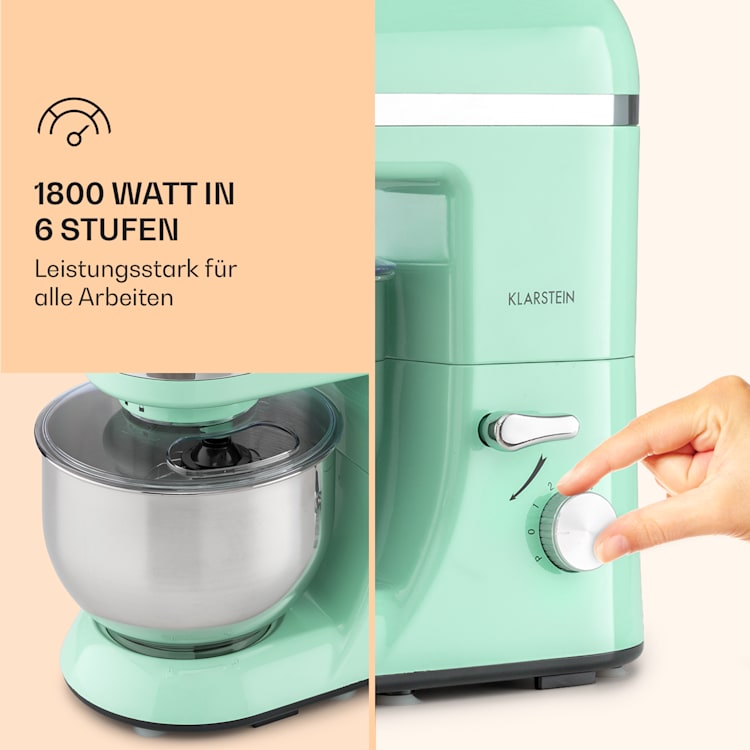 Bella Elegance Küchenmaschine 2000 W / 2,7 PS / 5,2 Liter Edelstahl BPA-frei Pastellgrün