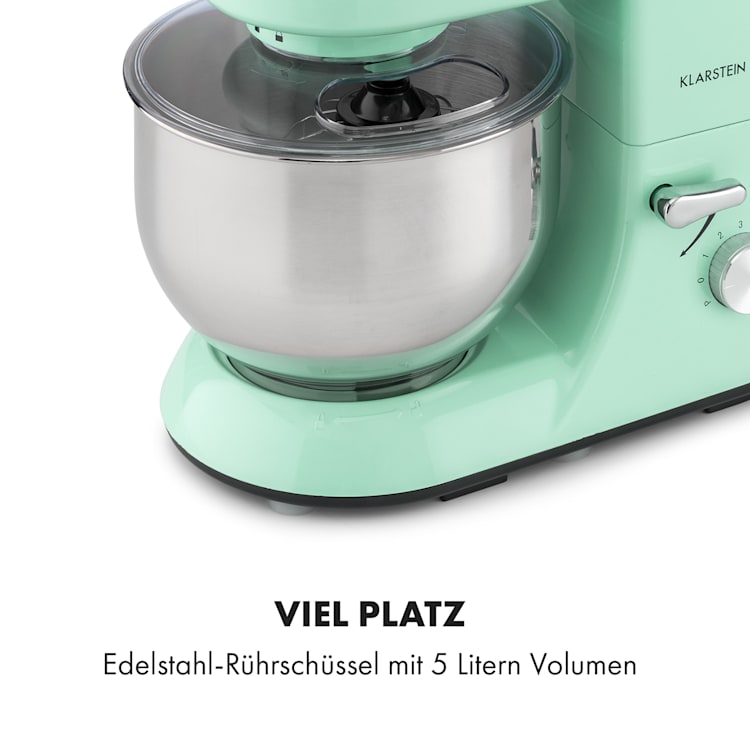 Bella Elegance Küchenmaschine 2000 W / 2,7 PS / 5,2 Liter Edelstahl BPA-frei Pastellgrün