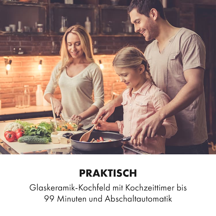 Virtuosa 4 Prime Einbaukochfeld 4 Zonen 6500W Glaskeramik Edelstahlrahmen Schwarz