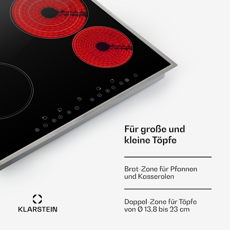 Virtuosa 4 Prime Einbaukochfeld 4 Zonen 6500W Glaskeramik Edelstahlrahmen Schwarz