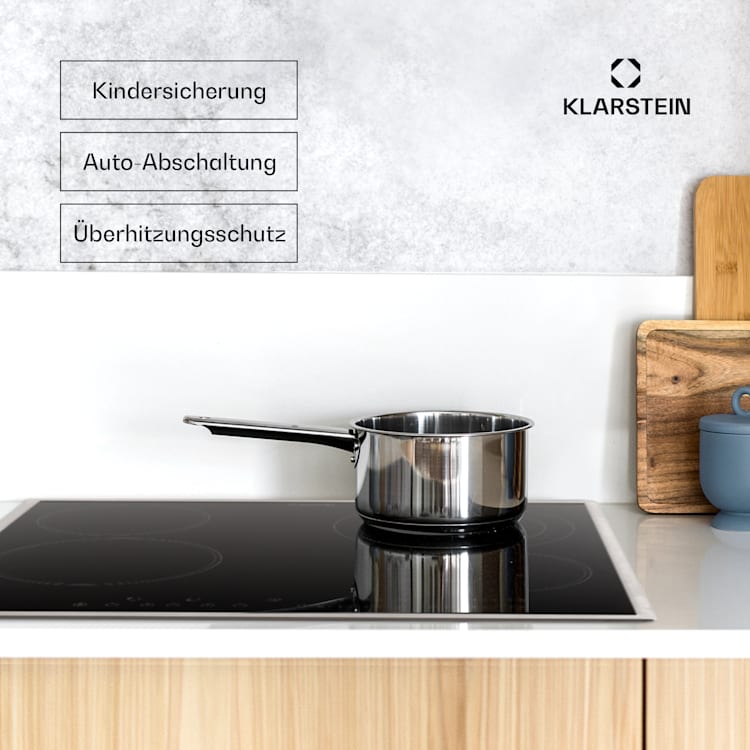 Virtuosa 4 Prime Einbaukochfeld 4 Zonen 6500W Glaskeramik Edelstahlrahmen Schwarz