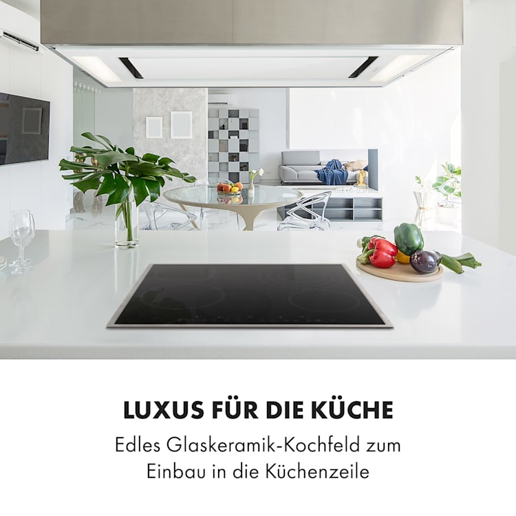 Virtuosa 4 Prime Einbaukochfeld 4 Zonen 6500W Glaskeramik Edelstahlrahmen Schwarz