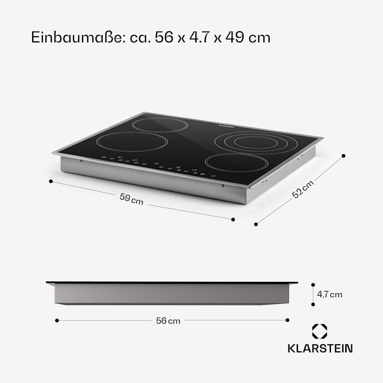 Virtuosa 4 Prime Einbaukochfeld 4 Zonen 6500W Glaskeramik Edelstahlrahmen Schwarz