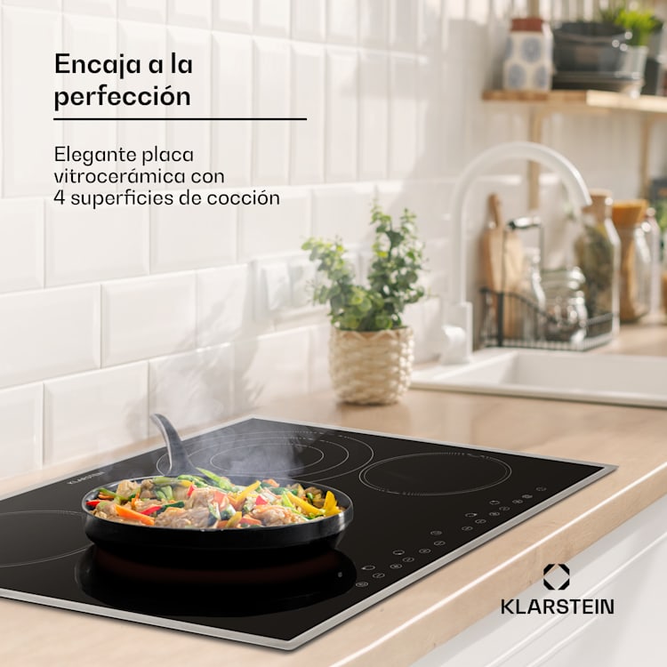 Placa de cocción empotrada Virtuosa 4 Prime 4 zonas 6500W vitrocerámica marco de acero inoxidable Negro