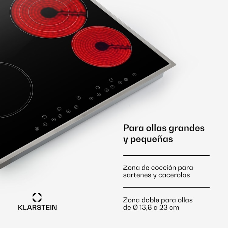 Placa de cocción empotrada Virtuosa 4 Prime 4 zonas 6500W vitrocerámica marco de acero inoxidable Negro