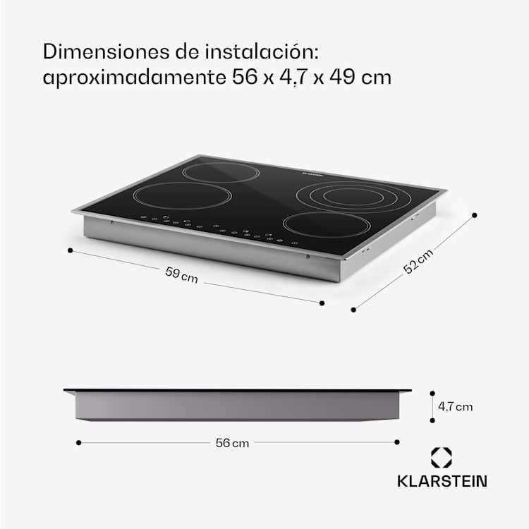 Placa de cocción empotrada Virtuosa 4 Prime 4 zonas 6500W vitrocerámica marco de acero inoxidable Negro